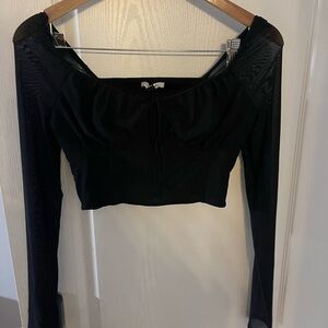 American Eagle Outfitters Black Long Sleeve Crop Top